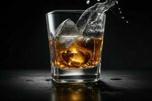 ai généré whisky éclaboussure avec la glace cubes. pro photo