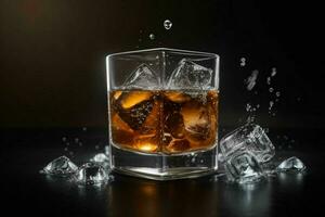 ai généré Rhum éclaboussure avec la glace cubes. pro photo