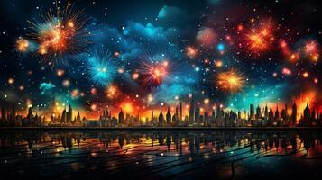 ai généré Nouveau année feu d'artifice Contexte photo