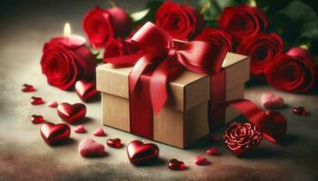 ai généré romantique geste cadeau et des roses photo