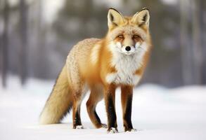 ai généré rouge Renard permanent sur neige. ai généré. photo