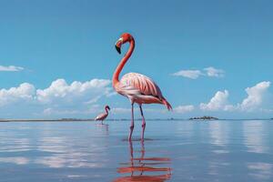 ai généré rose flamant dans le l'eau. ai généré photo