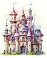 ai généré coloré aquarelle kawaii Château isolé sur blanc Contexte. ai généré photo