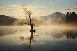 ai généré chez Wanaka seul saule arbre lequel est situé juste de de le Lac rive. ai généré photo