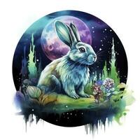 ai généré aquarelle lapin et embrasé lune pour T-shirt conception. ai généré photo