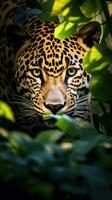 ai généré une magnifique et insaisissable jaguar pairs en dehors de derrière une arbre photo