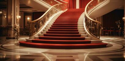 ai généré un image de une magnifique escalier dans une luxe Hôtel photo