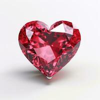 ai généré une cœur en forme de rubis diamant sur une blanc Contexte photo