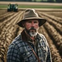 ai généré des champs de fierté portraits de américain agriculture photo