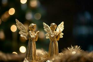 ai généré deux d'or anges figurines. produire ai photo