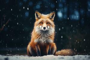 ai généré rouge Renard dans scénique hiver paysage photo