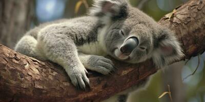 ai généré koala endormi dans arbre. ai généré photo