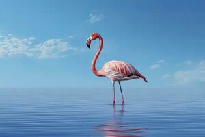 ai généré rose flamant dans le l'eau. ai généré photo