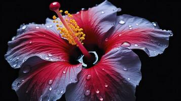 ai généré une hibiscus fleur avec une noir fond.ai généré. photo