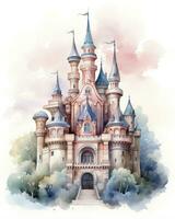 ai généré coloré aquarelle kawaii Château isolé sur blanc Contexte. ai généré photo