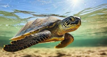 ai généré photo de mer tortue dans le galapagos île. génératif ai