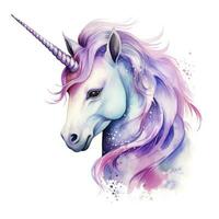 ai généré aquarelle fantaisie Licorne agrafe art. ai généré photo