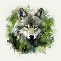 ai généré Loup animal dans verdure pour des gamins émotif aquarelles. ai généré photo