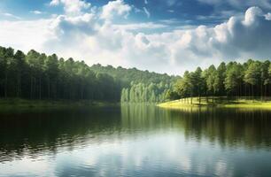 ai généré beau la nature Lac et forêt.ai généré. photo