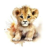 ai généré aquarelle bébé lion. ai généré photo