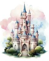 ai généré coloré aquarelle kawaii Château isolé sur blanc Contexte. ai généré photo