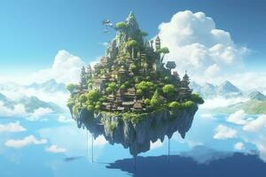 ai généré ancien céleste flottant île dans le ciel avec une château, vibrant, fantastiquepunk, ai génératif photo