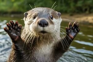 ai généré loutre dans le l'eau. ai généré photo