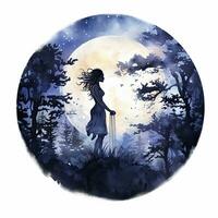 ai généré forêt lune silhouette avec Fée brillant dans le nuit ciel sur une blanc Contexte. ai généré photo