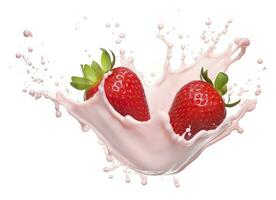 ai généré Lait ou yaourt éclaboussure avec des fraises isolé sur blanc arrière-plan, 3d le rendu. ai généré photo