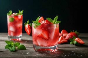 ai généré Frais fraise Mojito avec la glace cubes. pro photo