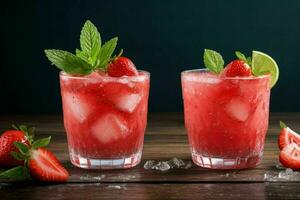 ai généré Frais fraise Mojito avec la glace cubes. pro photo