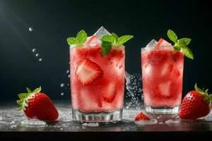 ai généré Frais fraise Mojito avec la glace cubes. pro photo