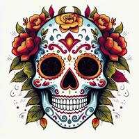 ai généré mexicain des roses crâne. mexicain des roses crâne. dia de los muertos shugar coloré diriger. ai généré photo