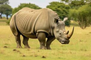 ai généré blanc rhinocéros pâturage. ai généré photo