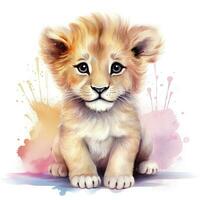 ai généré aquarelle bébé lion. ai généré photo