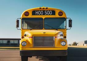 ai généré de face vue de une Jaune école autobus. ai généré photo