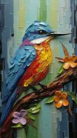 ai généré mignonne coloré épais empâtement oiseau peinture. génératif ai photo