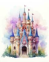 ai généré coloré aquarelle kawaii Château isolé sur blanc Contexte. ai généré photo