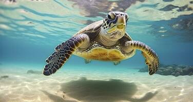 ai généré photo de mer tortue dans le galapagos île. génératif ai