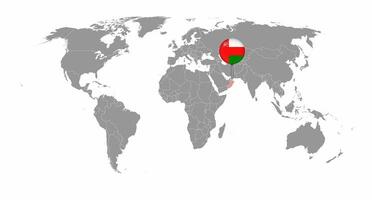 épinglez la carte avec le drapeau d'oman sur la carte du monde. illustration vectorielle. photo