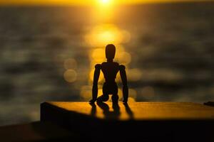 silhouettes de en bois des modèles ressentir solitaire à le coucher du soleil. photo