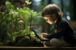 ai généré le enfant Est-ce que le sien devoirs en utilisant une portable. visualisation de pensée. le utilisation de gadgets par enfants, le avantages de électronique dispositifs photo