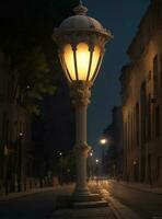 ai généré romain Empire rue lampe à nuit dans le vieux ville de Madrid, Espagne. photo