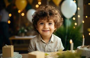 ai généré une bambin souriant à une anniversaire fête photo