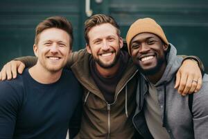 ai généré photo de une diverse groupe de 3 Hommes