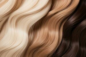ai généré ensemble de différent longue brillant cheveux couleur. cheveux texture Contexte. génératif ai photo