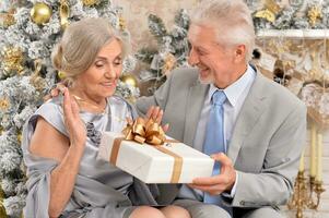 portrait de vieux couple avec Noël présent photo