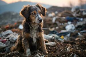 ai généré sans abri chien dans une décharge photo