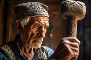 ai généré le sage artisan - un vieux homme avec expérience photo