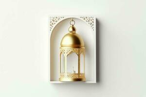 eid mubarak et Ramadan kareem salutations avec islamique lanterne et mosquée. eid Al fitr Contexte. eid Al fitr Contexte de fenêtre concept par ai généré photo